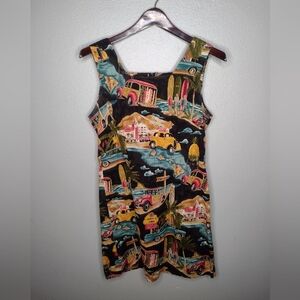 Vintage Shannon Marie Hawaiian Mini Dress Cars Surf Sleeveless Palm A